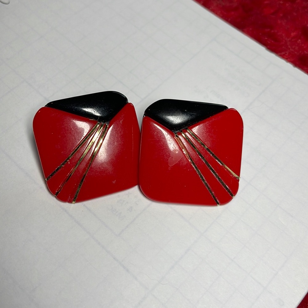80’s geometric, red and black earrings